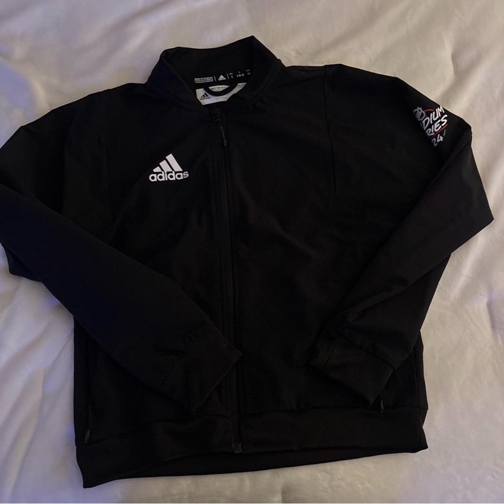 adidas Black Zip-Front Track Jacket with White Logo